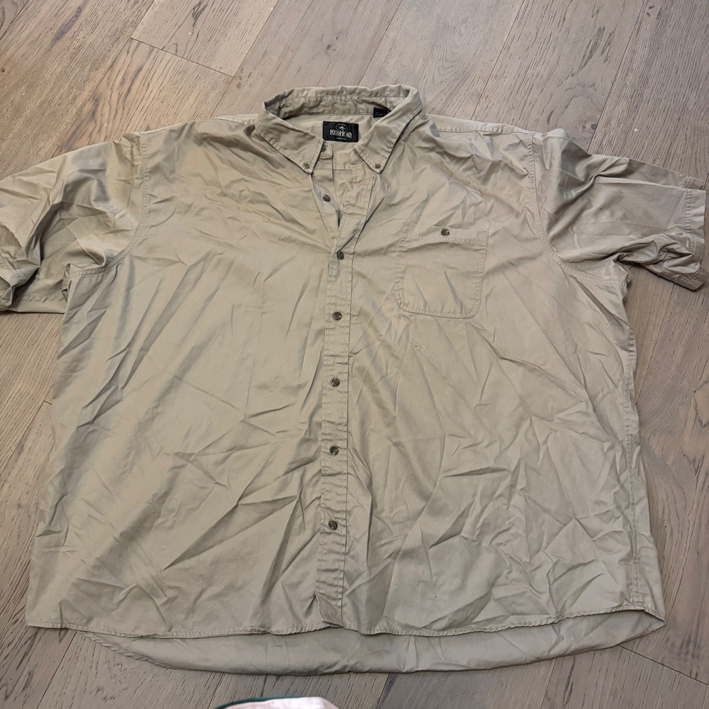 RedHead Mens 5XL Tan Khaki Short Sleeve Button Down 100% Cotton Utility Shirt